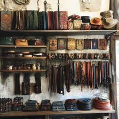 Eclectic Vintage Home Decor Shelves with Diverse Personal Collection and Accessories. Cozy and Intimate Display of Antique, Retro, and Unique Household Items and