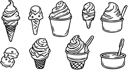 line art of various kinds of ice cream