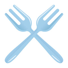 Two light blue crossed forks, ideal for restaurant menus, cooking magazines, food blogs, and culinary websites looking for unique illustrations.