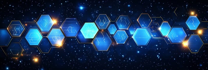 Vivid Blue Hexagon Mesh Network Connections In Dark Space, Digital Futuristic Background