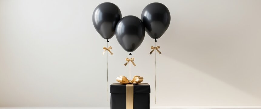 Elegant Black and Gold Balloons with Gifts for Celebration Events