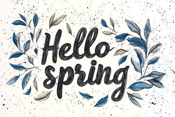 Obraz premium Simple spring background featuring delicate blossoms and playful leaf illustrations, displaying the cheerful text 