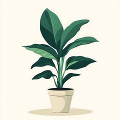 Decorative stylized illustration potted green leafy plant light background aesthetic contemporary botanical artwork