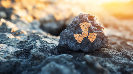 Radon Gas Concept Image. Close-up of a rock and symbols of radioactive radiation in a natural environment.