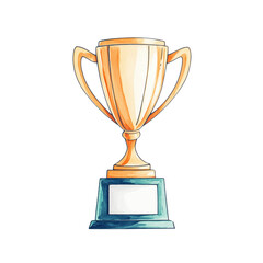 A golden trophy with handles, featuring a blank plaque for engraving, symbolizing achievement and success.