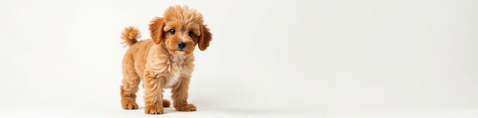 Obraz premium Miniature toy poodle, rich golden brown fur, pristine white backdrop, studio shot, toy poodle