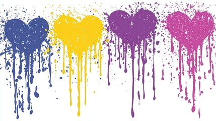 Colorful Heart Shapes with Paint Drips in Vibrant Shades of Love