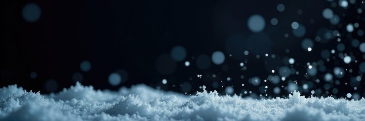 delicate snowflakes falling on black background, serene, white, cold