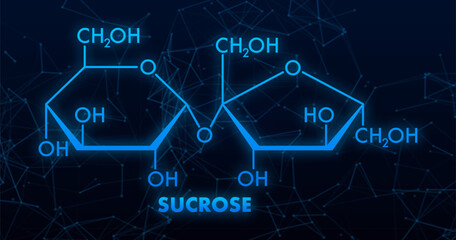 Sucrose Molecular Structure with Glowing Lines on Dark Background