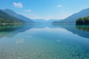 Naklejka premium Breathtaking cosmic landscape featuring serene water and distant mountains during twilight