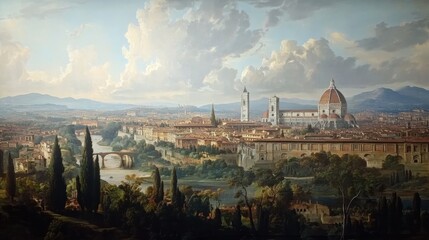 Fototapeta premium Panoramic View of Historic Florence with Iconic Landmarks and Sky