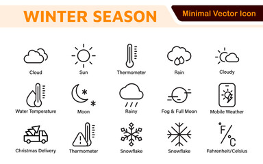 Winter Icon Set. A cozy collection of icons capturing the essence of the winter season, perfect for enhancing holiday-themed projects, seasonal promotions, and winter sports applications.
