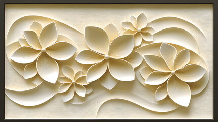 Elegant floral design with layered flowers and flowing lines on a textured background