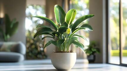 Fototapeta premium Sleek indoor plant minimalistic room natural lighting stylish decor modern peaceful space