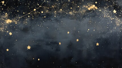Starlit night sky with shimmering gold stars against a deep black background