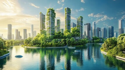 Fototapeta premium A futuristic smart city presentation highlighting renewable energy and sustainable living models.