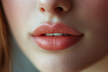 Naklejka premium Natural look after lip filler. Fillers. Lip augmentation Beautiful and Perfect Lips. Mouth close-up. Beauty young woman Lips. Plastic surgery.