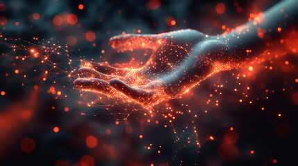 Futuristic Digital Hand with Glowing Network Connections