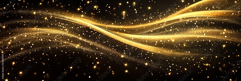 Poster shimmering gold waves against a black background create a mesmerizing visual effect filled with spar