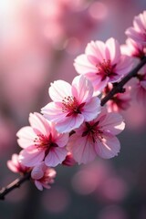 Fototapeta premium Petals of higan cherry blossoms unfurl slowly, flowers, slow unfurling, branch