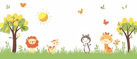 Naklejka premium Cute Jungle Animals Illustration in Cartoon Vector Style for Children’s Art and Decor