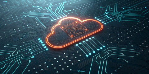 Generative AI image of cloud computing and digital data transfer with computing networked across cities country and globe with virtualization approach