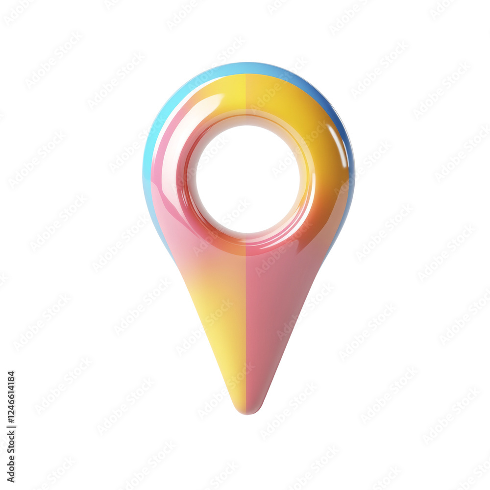 Poster A three dimensional colorful location marker icon with a glossy finish is shown against a black background.