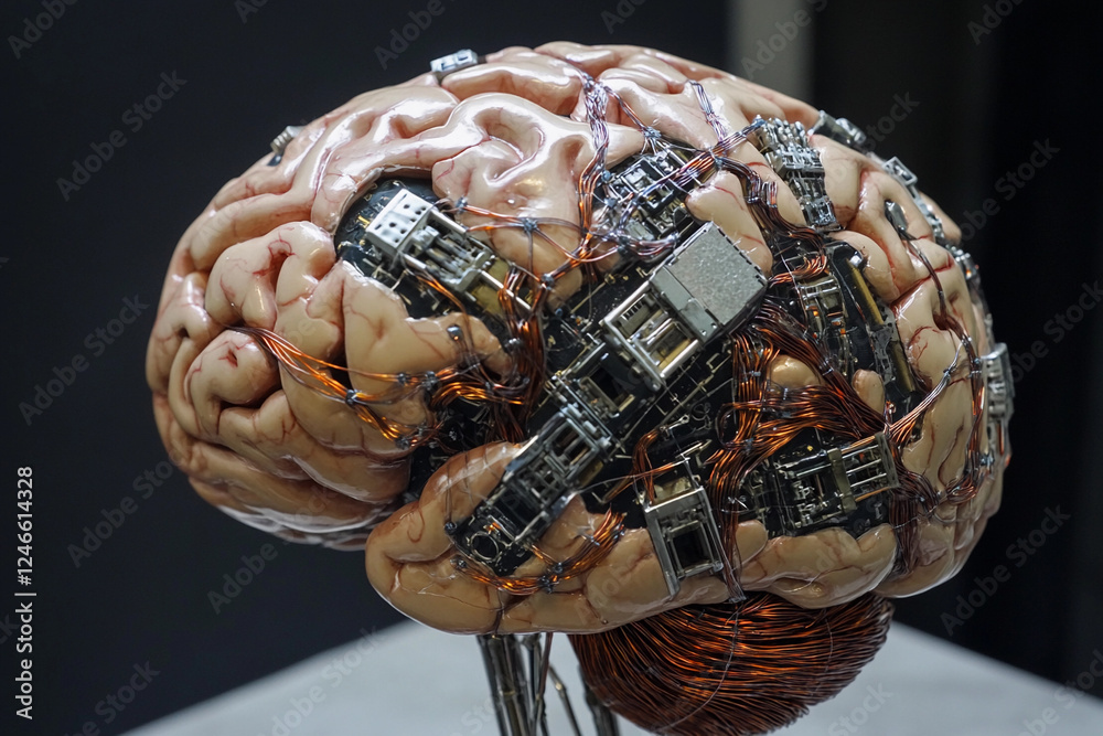 Fototapete futuristic brain design featuring circuit board elements merging technology with organic structure