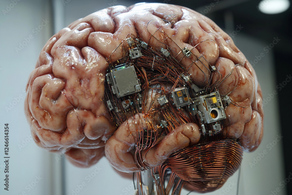 Fototapete futuristic brain design featuring circuit board elements merging technology with organic structure