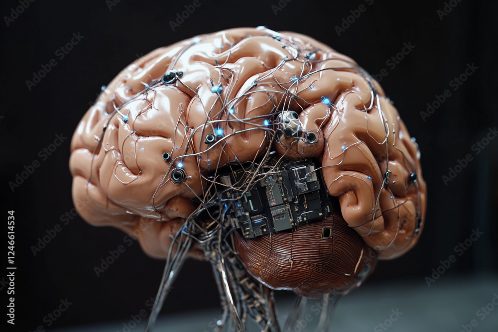 Fototapete futuristic brain design featuring circuit board elements merging technology with organic structure
