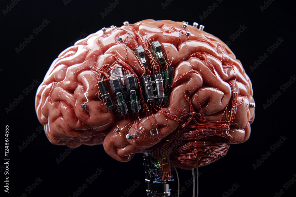 Fototapete futuristic brain design featuring circuit board elements merging technology with organic structure