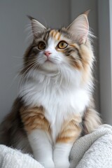 Close-up of a multi-colored Ragdoll cat with soft fur and bright eyes. Ragdoll kitten exuding feline charm and tranquility.