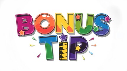 Fototapeta premium Colorful text saying Bonus Tip with playful design elements