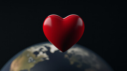globe with red heart symbolizing love for world and unity