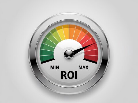ROI gauge indicating performance from minimum to maximum levels