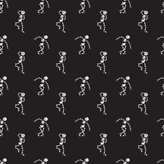 Dancing skeletons on a black background. Seamless pattern. Vector illustration.