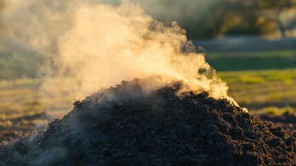 Steam Rising from Compost Heap in Natural Outdoor Environment