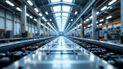 Fototapeta premium This image depicts an industrial facility with a large machinery system and conveyor belts.