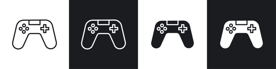 Gamepad icons in flat and thin stroke style