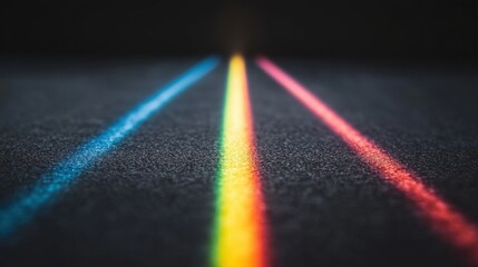 Colorful light beams creating a vibrant spectrum on a dark background