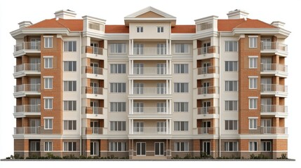 Modern Residential Apartment Building with Balconies and Brick Facade