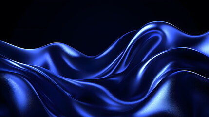 Obraz premium Elegant blue satin fabric creating flowing waves against a dark backdrop.