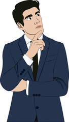 A guy in a business suit is thinking. Making a decision. Solving a problem.