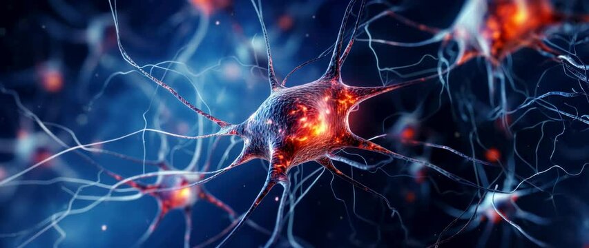 Microscope view of nervous system, macro of neurons, nerve cell, concept of network, neural science, impulse. 