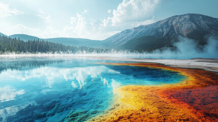 Fototapeta premium vibrant geothermal spring with colorful mineral deposits