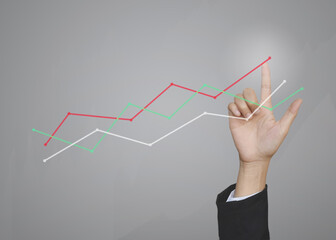 Hand drawing growth graphs of financial indicator and accounting market economy analysis chart, business strategy concept.