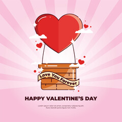 vector valentine greeting with heart air balloon concept. vector illustration. Valentine's Day. Can be used for greeting cards, social media purposes, and backgrounds
