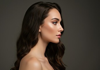 side view beauty portrait of a young brunette woman