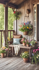 Naklejka premium wooden table and chairs in garden