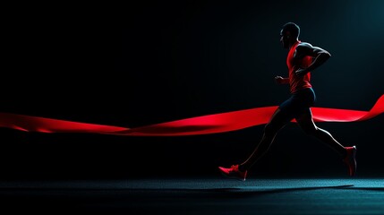 Dynamic runner in action with red ribbon.